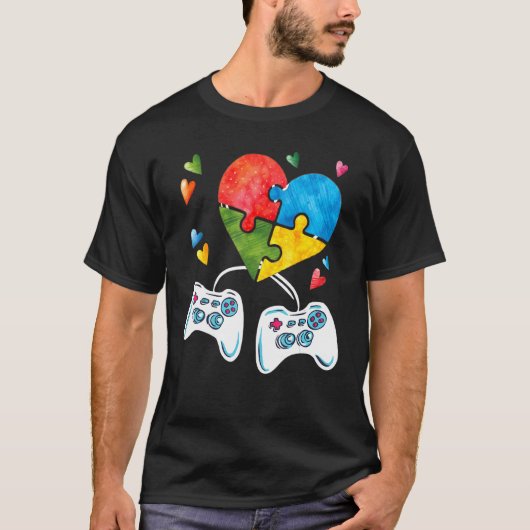 Autism Awareness Kids Video Gamer Puzzle Piece Blu T-shirt (Voorkant)