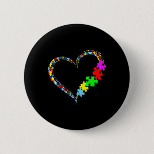 Autism Awareness Love Heart Puzzle Piece Gift Men Ronde Button 5,7 Cm