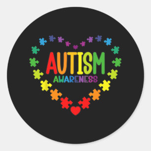 Autism Awareness Love Heart Puzzle Piece Gift Men Ronde Sticker