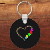 Autism Awareness Love Heart Puzzle Piece Gift Men Sleutelhanger (Achterkant)