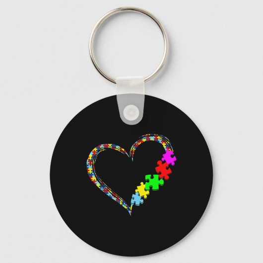 Autism Awareness Love Heart Puzzle Piece Gift Men Sleutelhanger (Achterkant)