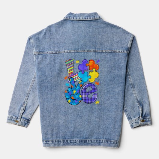 Autism Awareness Love Letter Cute Heart Puzzle Mam Denim Jacket (Achterkant)