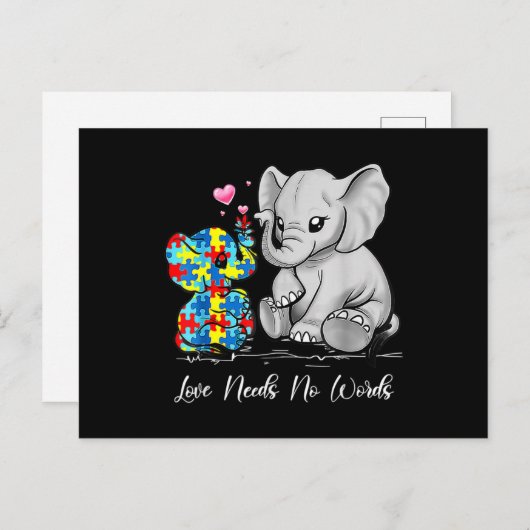 Autism Awareness Love Needs No Words Elephant Supp Briefkaart (Voorkant / Achterkant)