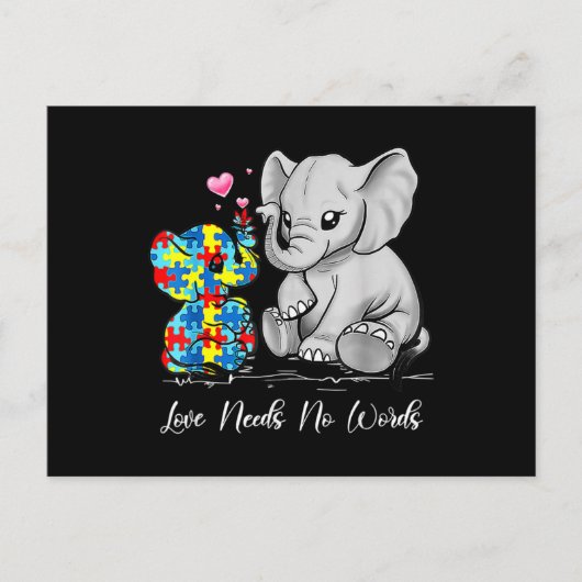 Autism Awareness Love Needs No Words Elephant Supp Briefkaart (Voorkant)