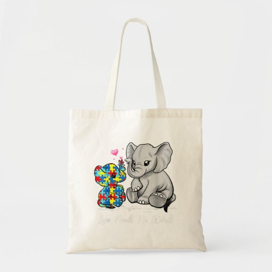 Autism Awareness Love Noeds No Words Elephant Supp Tote Bag (Voorkant)