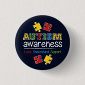 Autism Awareness Love Support Understand Button (Voorkant)