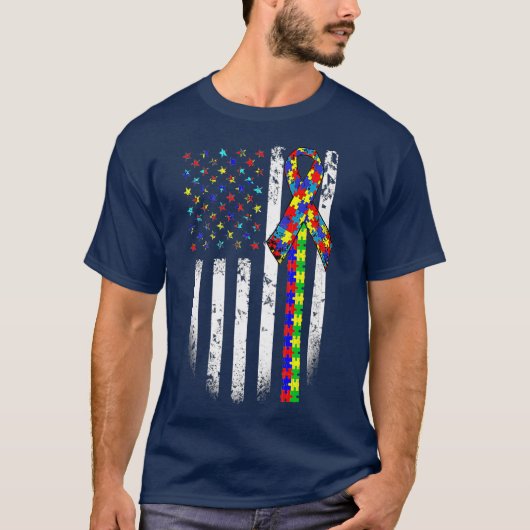 Autism Awareness Maand American Flag Autistic T-shirt (Voorkant)