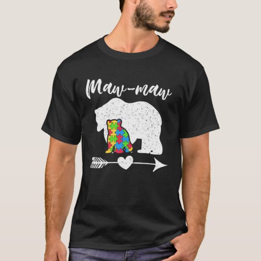 Autism Awareness Maw Maw Bear Support Autistic Par T-shirt (Voorkant)