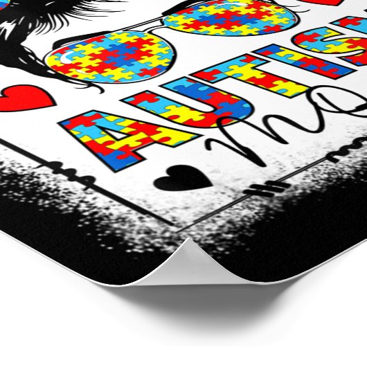 Autism Awareness Mom Life Messy Bun Bleached Mothe Poster (Hoek)