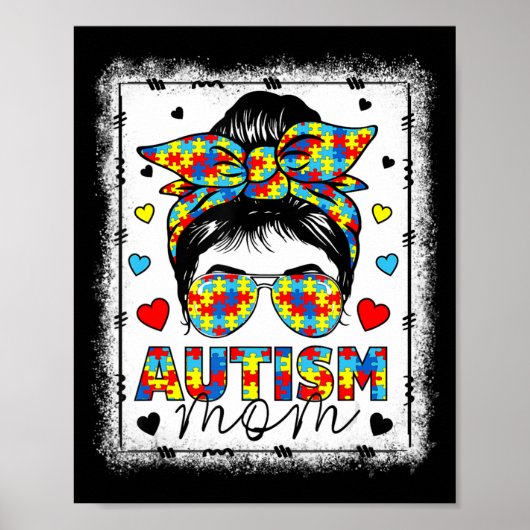 Autism Awareness Mom Life Messy Bun Bleached Mothe Poster (Voorkant)
