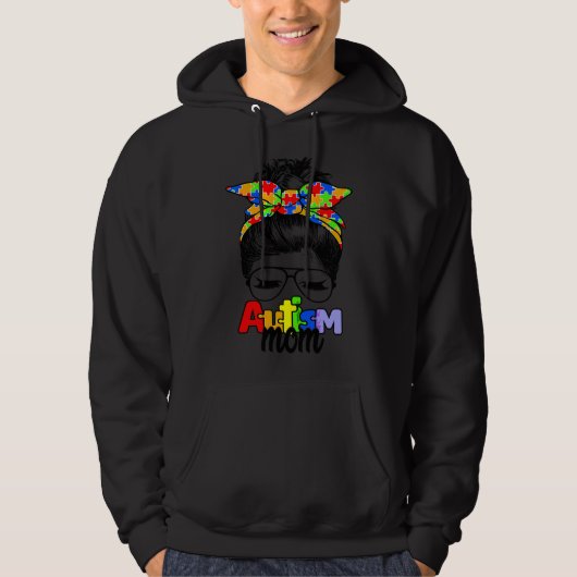 Autism Awareness Mom Life Messy Bun Sunglasses Ban Hoodie (Voorkant)