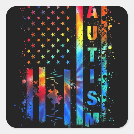 Autism Awareness Month American Flag Mama Vierkante Sticker (Voorkant)