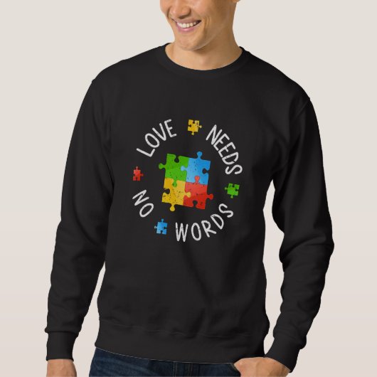 Autism Awareness Month Love Need No Words Puzzle M Trui (Voorkant)