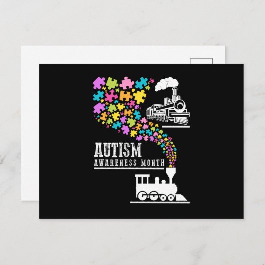 Autism Awareness Month Puzzles Train T shirt Uitnodiging Briefkaart (Voorkant / Achterkant)