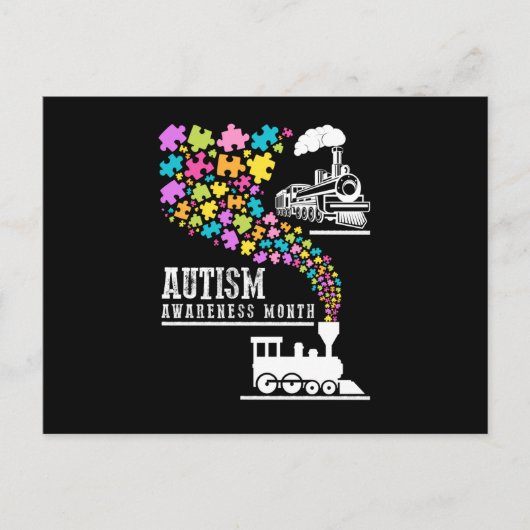Autism Awareness Month Puzzles Train T shirt Uitnodiging Briefkaart (Voorkant)