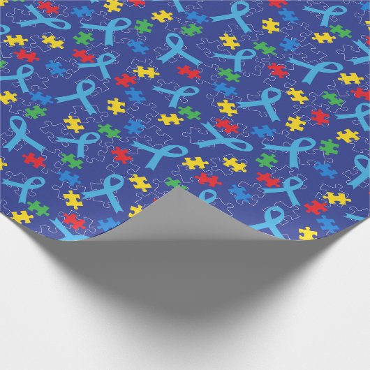 Autism Awareness Month Ribbon Puzzle Pattern Cadeaupapier (Hoek)