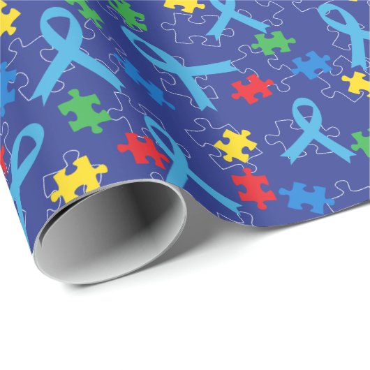 Autism Awareness Month Ribbon Puzzle Pattern Cadeaupapier (Rol Hoek)