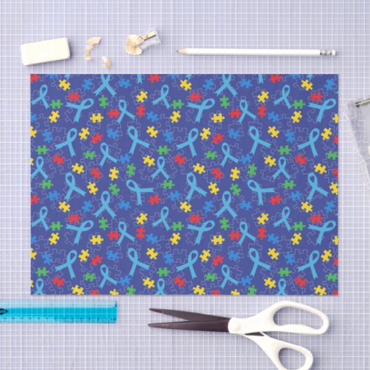 Autism Awareness Month Ribbon Puzzle Pattern Tissuepapier (Craft)
