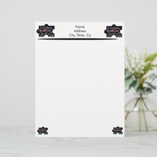 Autism Awareness Piece Letter Head Persoonlijk Briefhoofd (Staand voorkant)