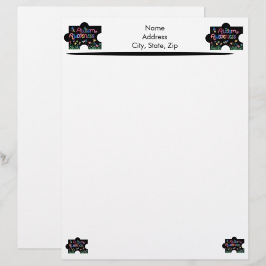 Autism Awareness Piece Letter Head Persoonlijk Briefhoofd (Voorkant / Achterkant)