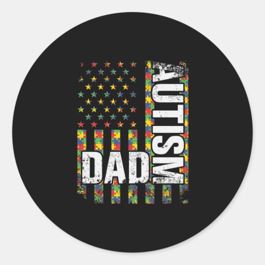 Autism Awareness Proud Autism Dad  Amerikaanse vla Ronde Sticker (Voorkant)
