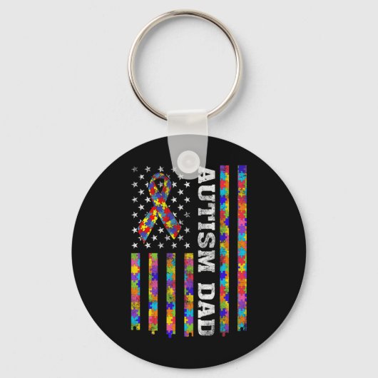 Autism Awareness Proud Autism Dad Usa Flag Sleutelhanger (Voorkant)