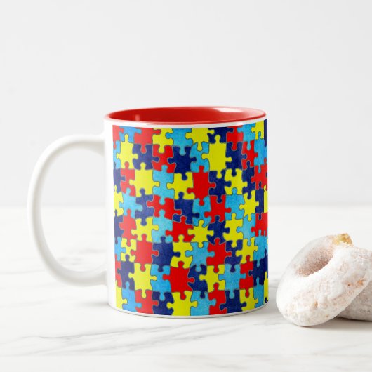 Autism Awareness-Puzzle by Shirley Taylor Tweekleurige Koffiemok (Met donut)