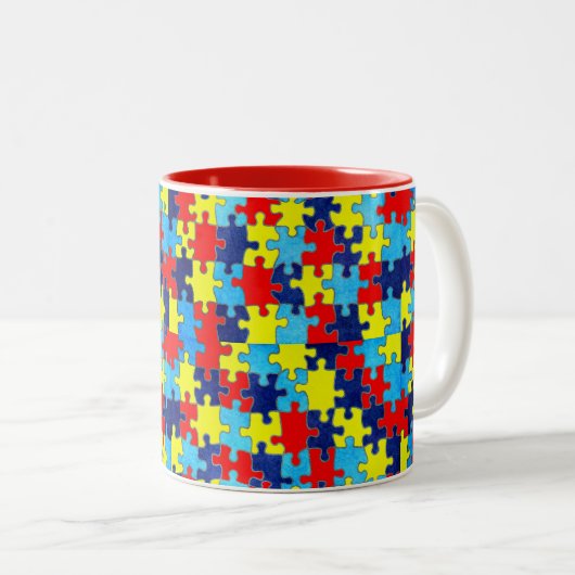 Autism Awareness-Puzzle by Shirley Taylor Tweekleurige Koffiemok (Voorkant rechts)