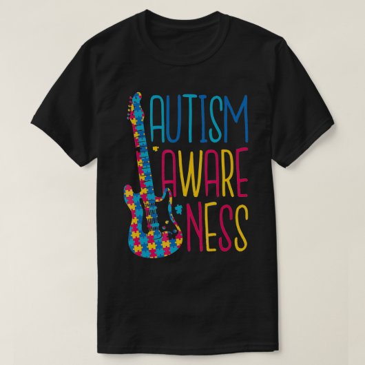 Autism Awareness Puzzle Guitar Support Proud Famil T-shirt (Design voorkant)