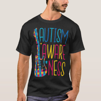 Autism Awareness Puzzle Guitar Support Proud Famil T-shirt
