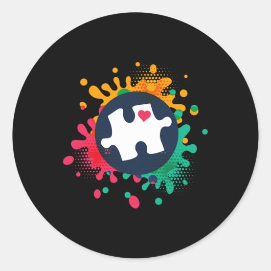 Autism Awareness Puzzle Piece Love Autistic Suppor Ronde Sticker (Voorkant)