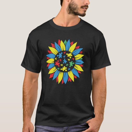 Autism Awareness Puzzle Piece Sunflower Autism War T-shirt (Voorkant)