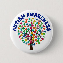 Autism Awareness Puzzle Piecks Tree Button