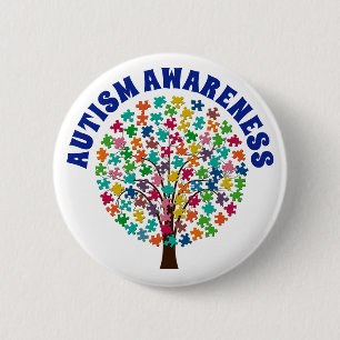 Autism Awareness Puzzle Piecks Tree Button
