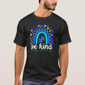 Autism Awareness Rainbow Leopard Be Kind Women Gir T-shirt