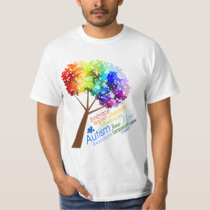 Autism Awareness Rainbow Puzzle Tree met woorden T-shirt