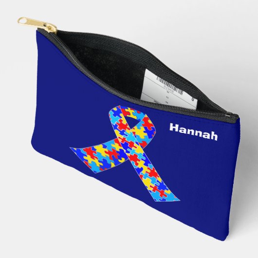 Autism Awareness Ribbon Personalised Blue Etui (Open)