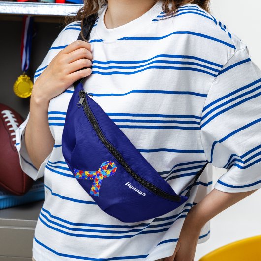 Autism Awareness Ribbon Personalised Blue Heuptasje