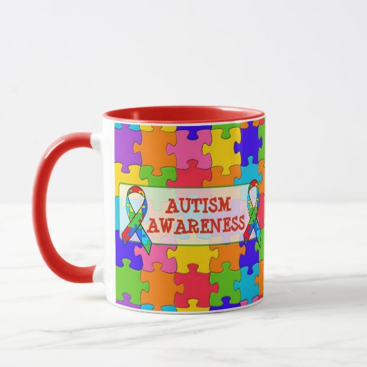 Autism Awareness Ribbon Puzzle Piecks Mok (Links)