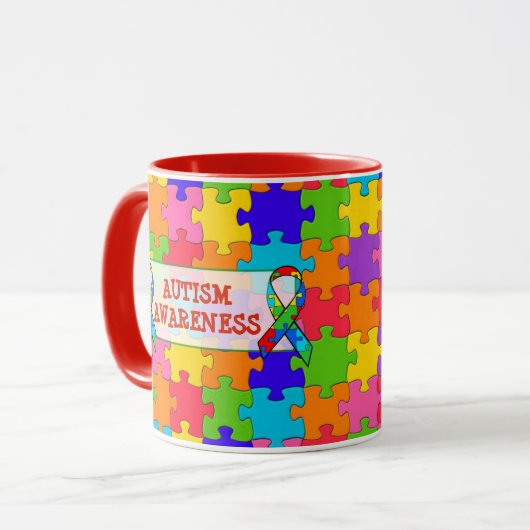 Autism Awareness Ribbon Puzzle Piecks Mok (Voorkant links)