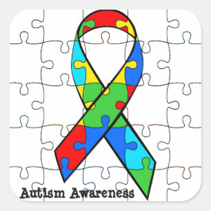Autism Awareness Ribbon Puzzle Piecks Stickers