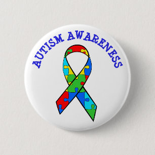 AUTISM AWARENESS RIBBON ROUND BUTTON