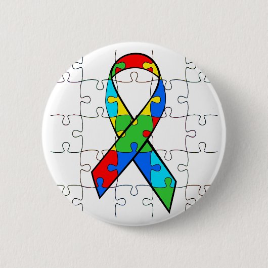 AUTISM AWARENESS RIBBON ROUND BUTTON (Voorkant)