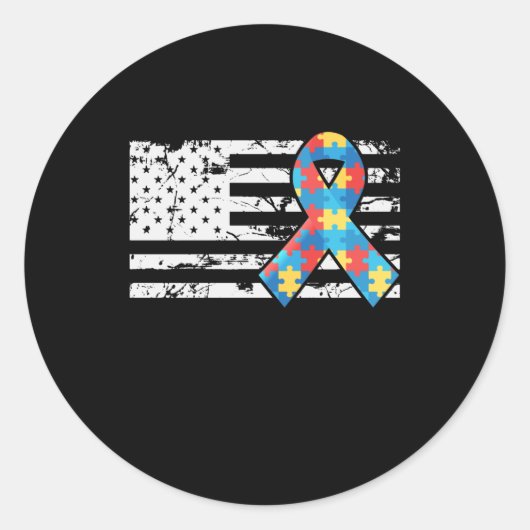 Autism Awareness Ribbon USA American Flag Ronde Sticker (Voorkant)