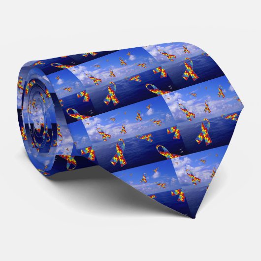 Autism Awareness Ribbons cascading Over het Zee Stropdas (Opgerold)