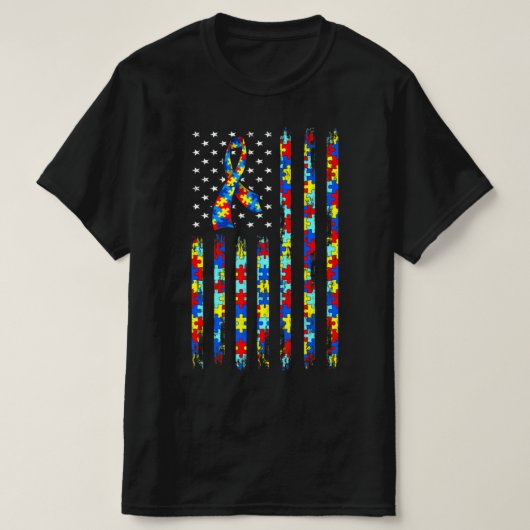 Autism Awareness Shirt American Flag Ribbon Puzzle (Design voorkant)