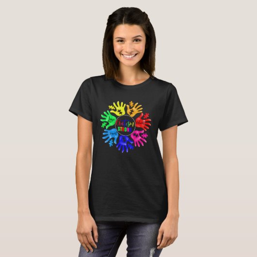 Autism Awareness Sign Language Hand Puzzle Support T-shirt (Voorkant volledig)