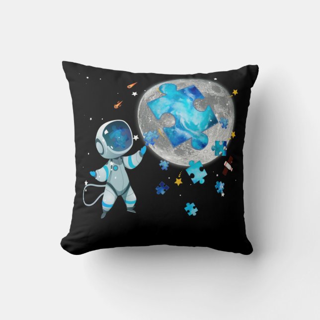 Autism Awareness Space sterft Astronaut op de maan Kussen (Voorkant)