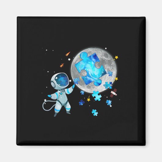 Autism Awareness Space sterft Astronaut op de maan Magneet (Voorkant)