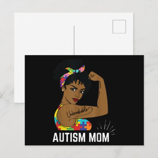 Autism Awareness Sterke mam Afro Moeder Black Wome Briefkaart (Voorkant / Achterkant)